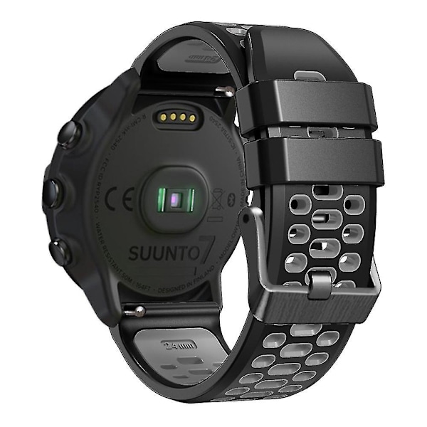 Til Suunto 7 / 9 / 9 Baro Dobbelt-farvet Silikon Urrem 24mm Multi-hul Design Hurtigudløsning Håndledsrem Black Grey