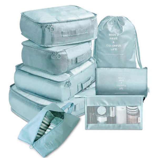 8 stk. Pakkekuber Bagasjeoppbevaring Organizer Kompresjons Koffert Reiseveske Korean Blue