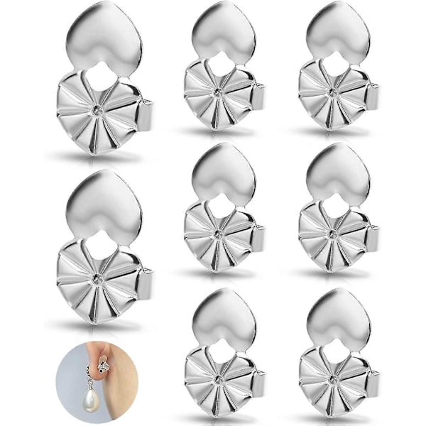 4 Par Ørehængs Løftere, Hypoallergeniske Hjerte Ørehængs Bagstykker Til Sløve Ører Justerbare Til Tunge Ørehæng Silver 4 Pairs