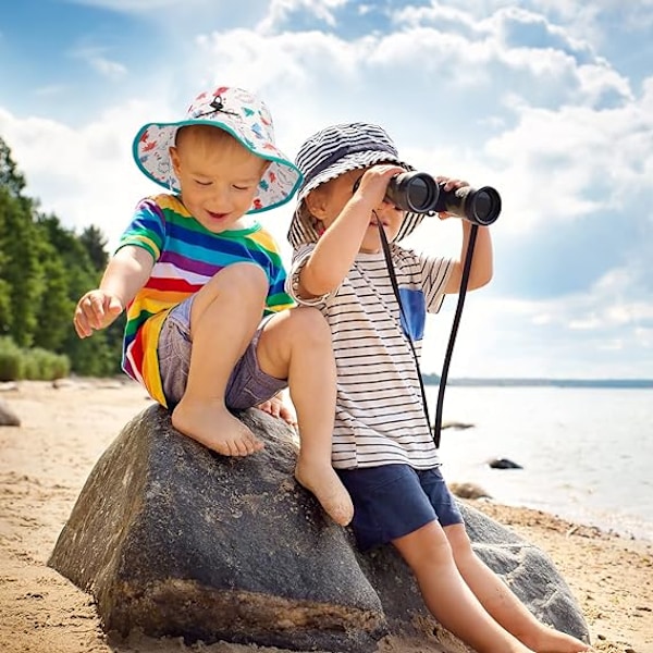 Solhat til småbørn, sommerhat med bred skygge, strandhat med hagerem, UPF50, dinosaurklaphat til børn, 2-10 år