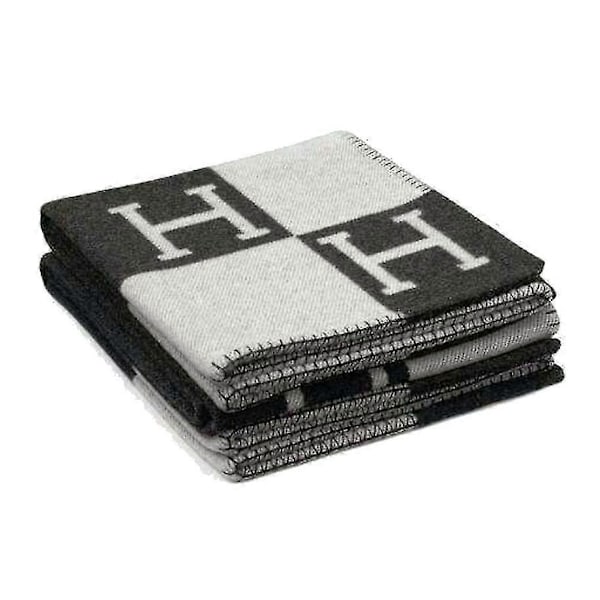 Strikkede Kunstig Uld Kashmir Varmt Kast Sofa Tæppe Black white