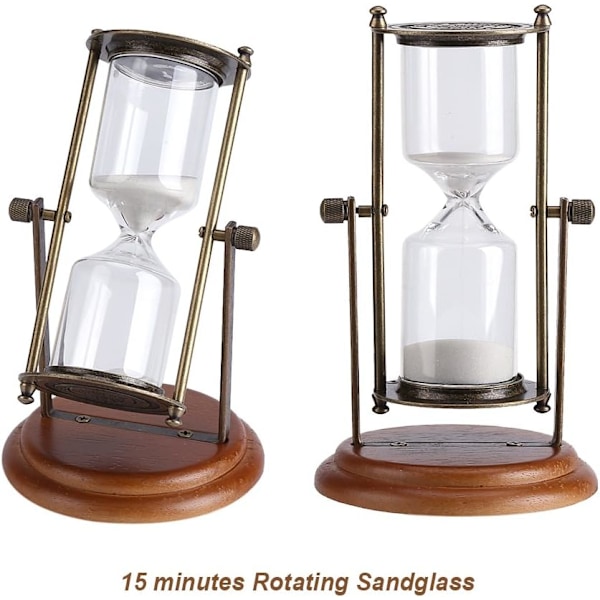 Sand Timer, Mässingsandklocka, 15 min Metall Roterande Sandglas Timer Klocka Timglas Bordsdekoration Heminredning Present Sand Timer Dekor för Antik Dekor