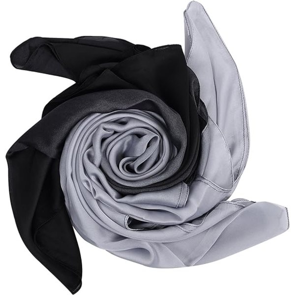 Dam Lätt Silke Scarf Gradient Färg Lång Scarf Sjal Stola, Svart