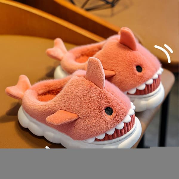 Børnesko Haj Slippers Bløde Varme Slippers Slip On Fluffy Sko Til Vinter Red 35-36