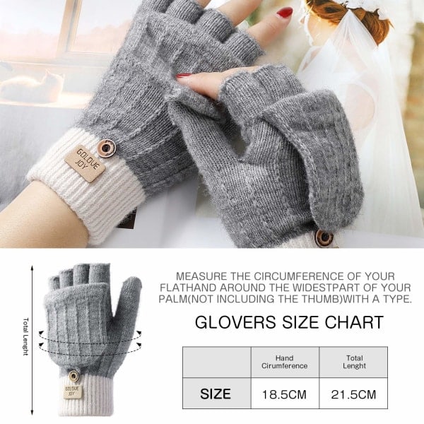Vinterhansker, berøringsfølsomme hansker, strikkede fingerløse hansker, sport, varme og vindtette vinterhansker for ski, sykling og teksting grey