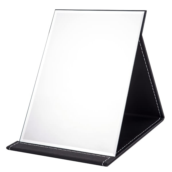 21x15cm kannettava taittuva peili, Super HD kompakti meikkpeili, musta PU-nahkainen matkustajapeili, vapaasti seisova meikkpeili