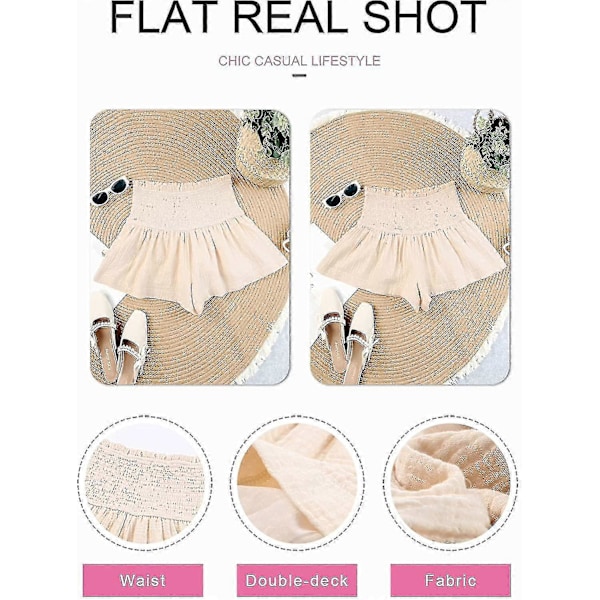 Damshorts Bomull Hög Elastisk Midja Plisserade Volang Söta Shorts Strand Flödande Casual Shorts S-xl Beige X-Large