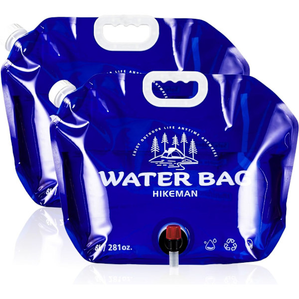 Camping Vattenbehållare Väska - 8L Hopvikbar Vattenförvaringshållare med Kran, 2PCS Dricksvattenbehållare för Utomhus Camping Picknick BBQ Vandring