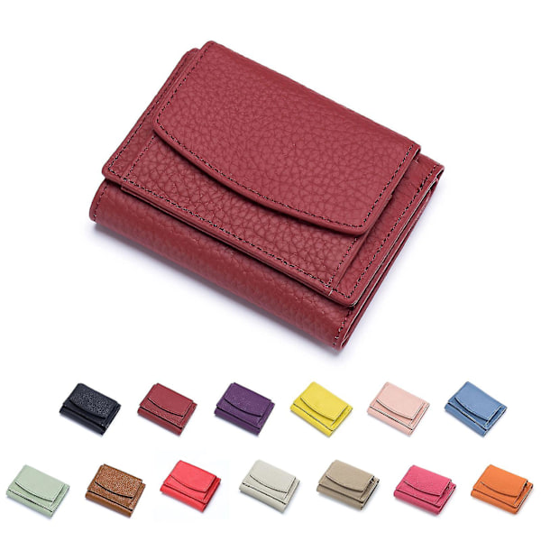 Premium Plånböcker för Kvinnor Liten Trifold Kreditkortshållare med Lädervikbar Myntficka Wine Red