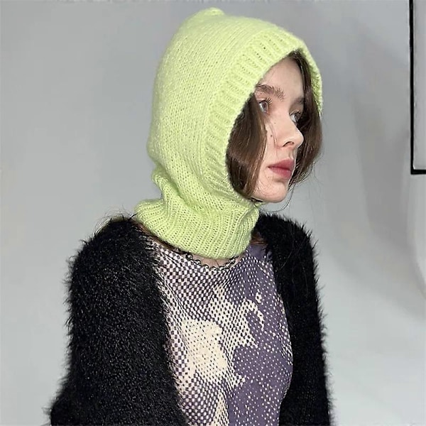 2023 Korkealaatuinen villainen naisten neulottu hattu Balaclava-pipo Syksy-talvihatut Korean suunnittelija Lämmin pusero Snood-hattu Kaulus Bonnet Light Green 56-59cm