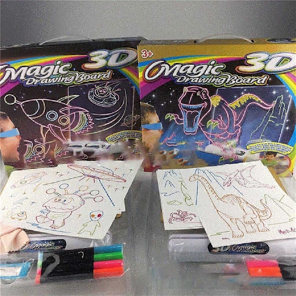 3D Magic Tegnebræt LED Lys Lysende Pude Kunst Doodle Maleri Undervisning Legetøj til Børn Drenge Piger Dinosaur design