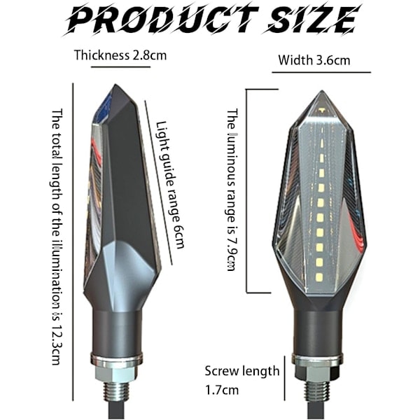 4 stk motorsykkelindikatorer, dynamiske indikatorer med flytende indikatorer, gult og blått, 12V indikatorer