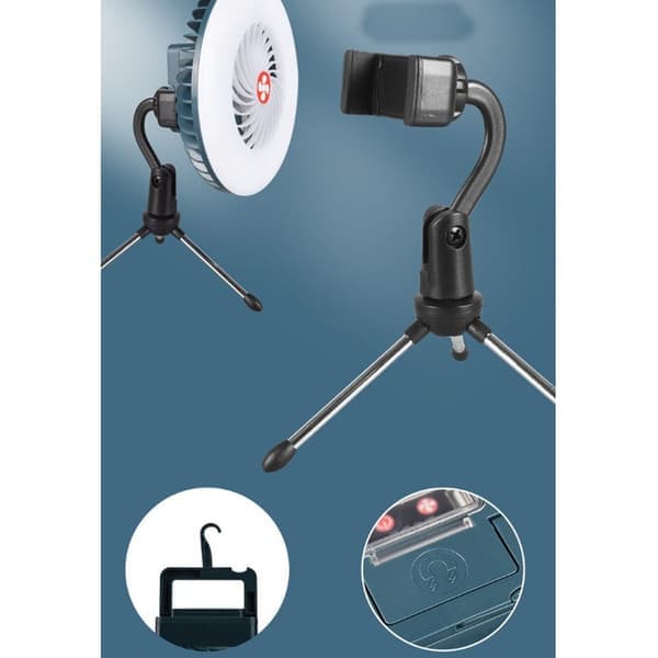 2-i-1 Campinglanterne med Ventilator, Bærbar Bordventilator og LED-lampe, Perfekt til Camping, Udendørs og Hjemme, Langvarig Belysning og Luftcirkulation