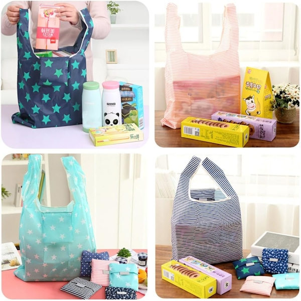 4 Pak Foldbare Indkøbsposer Genanvendelige Miljøvenlige Indkøbsposer Shopper Bag Foldbar I Vedhæftet Lomme