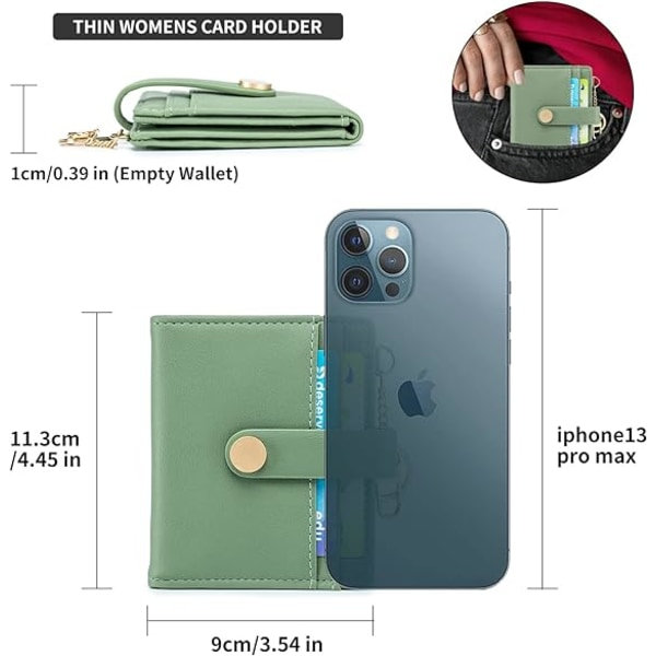 Kvindernes slanke pung RFID-blokerende bifold-kortholder med lynlåslomme til mønter, ID-vindue og nøglering green