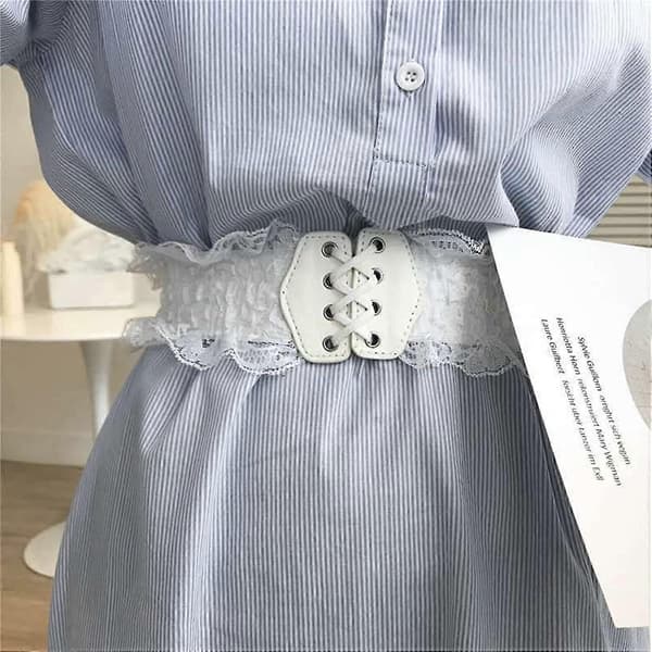 Lady Lace Elastiskt Bandage Midja Brett Bälte Stretch Cinch Bälte För Flickor Dam Vit (a-1b) White