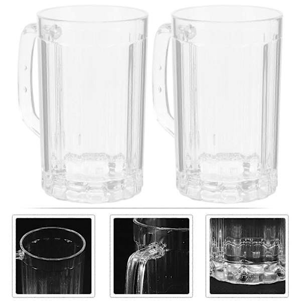 2 stk. 500ML Transparent Ølkrus Plast Øldrikkekopp Juicekopp Husholdningsvannkopp