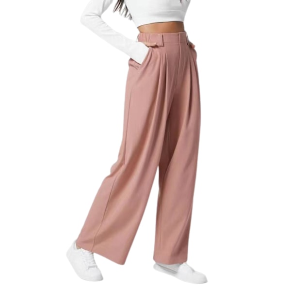 Højtaljede lige bukser til kvinder, komfortable og åndbare bukser til shopping og dating Pink XXL