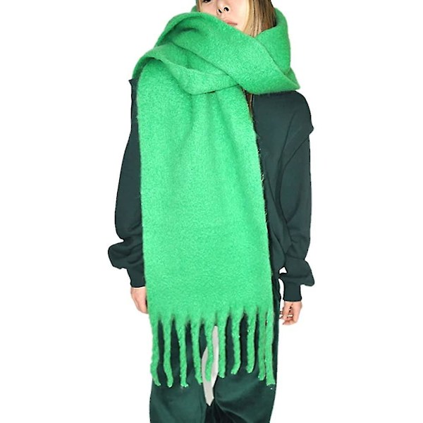 Stor Chunky Halsduk Färgglad Kashmirkänsla Överdimensionerad Halsduk Pläd Mjuk Stor Ull Sjal Tjock Vinter Varm Kvinnor Grass Green