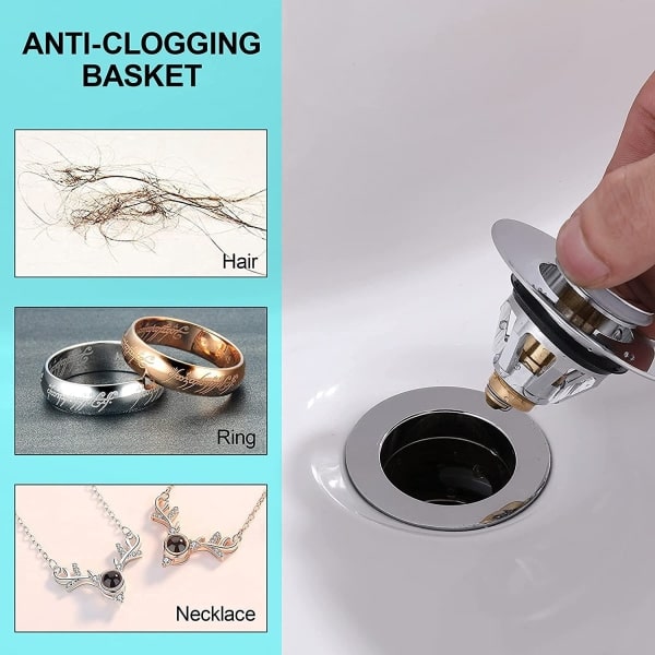 Universal Pop Up Avlopp Rostfritt Stål Sänka Plug Trycktyp Studsande Kärn Avloppsplugg Kök Badrum Sänka Universal 35 - 38mm
