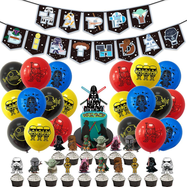 Star Wars -tema Barn Pojkar Födelsedagsfest Tillbehör Bannerballonger Kit Tårta Cupcake Toppers Dekoration