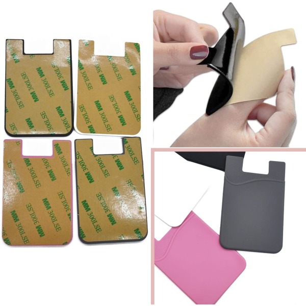 4 STK Telefonkortholder 3M selvklebende stift på telefonlommebokveske Silikon Slank kortholder Lommelomme med korthylser for telefonkompatibel (4 farger)