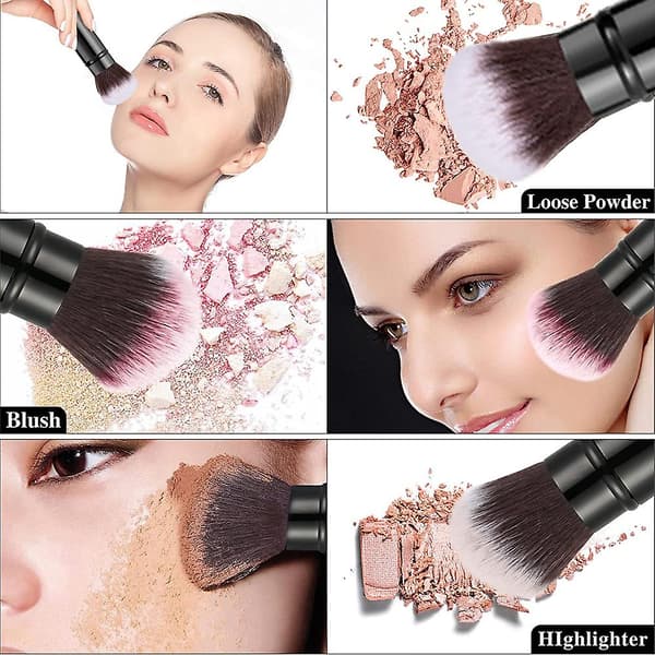Tilbagekørselssminkebørster, Rejse Blush-børste, Sminkebørste med Dæksel til Blush black