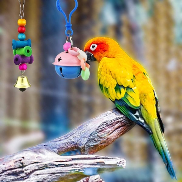 Papegøjelegetøjssæt - gynge, tyggelegetøj, hængeklokke, burhængekøje til små papegøjer, kaker, parakitter (8 stykker)