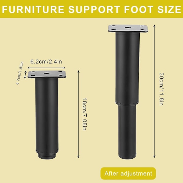 Justerbare Skabben 2 stk Justerbare Sengben Heavy Duty 18-30cm Sorte Metal Møbelben Indtrækkelige Møbelstøttefødder Skabserstatning