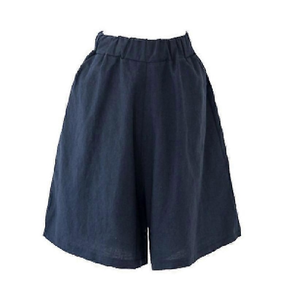 Naisten löysät puuvillaiset pellavashortsit leveällä lahkeella, joustavalla vyötäröllä ja taskuilla Navy Blue 2XL