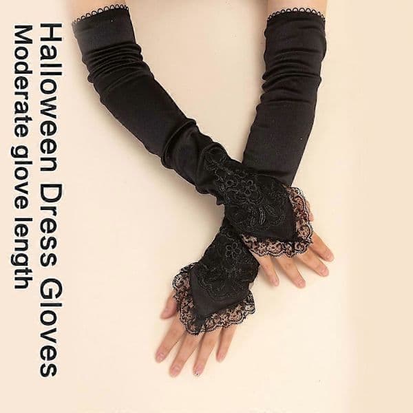 Lange handsker til kvinder, halv finger, mesh vanter, maskerade halloween handsker
