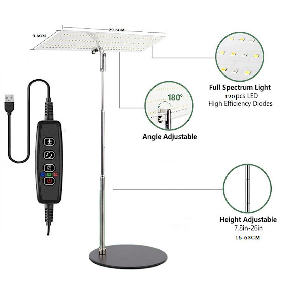Justerbart LED-vekstlys med 3 lysmoduser og 4-trinns dimmer