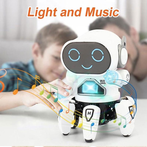 Intelligent elektrisk dansende robotlegetøj til børn med LED-blinkende lys og musik Gårobotlegetøj til drenge piger Julegaver Fjernbetjening Biler & Blue