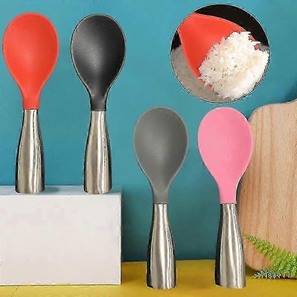 Ergonomisk varmebestandig ske til ris med non-stick rustfrit stålhåndtag til køkkenbrug Pink