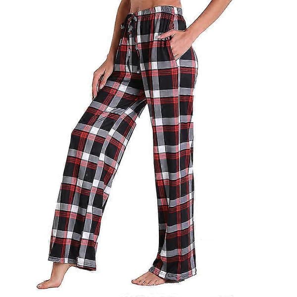 Dame Pyjamasbukser Stretch Lounge Bukser Plaid Pyjamasunderdele L Brown