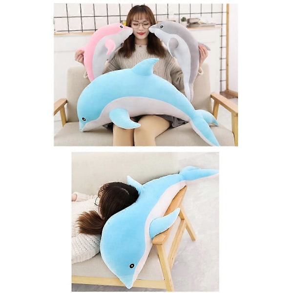 Dolphin Plyschdjur Kudde Super Mjuk Delfin Havs Djur Plyschleksaker Dockor Sov Kudde för Pojkar Flickor Presenter Snabb Grey 70CM