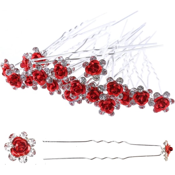 Kristallihiusneulat Ruusukukka tekojalokivihiusklipsit morsiamen häihin Naisten hiuskorutarvikkeet (punainen-40 kpl)