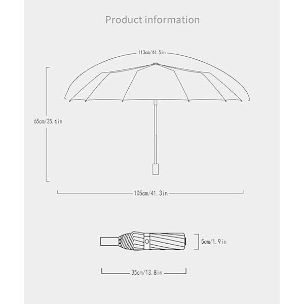 Kompakt Reiseparaply, 46 Tommer, Vindtett/Vindbestandig, Automatisk Åpne og Lukke, 12 Ribber, 99% UV-beskyttelse UPF 50, Sol/Regn