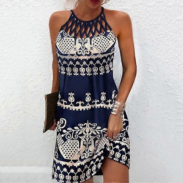 Mini Klänning Dam Halterneck Strand Pullover Chic Färgmatchande Sommarklänning Damkläder black L