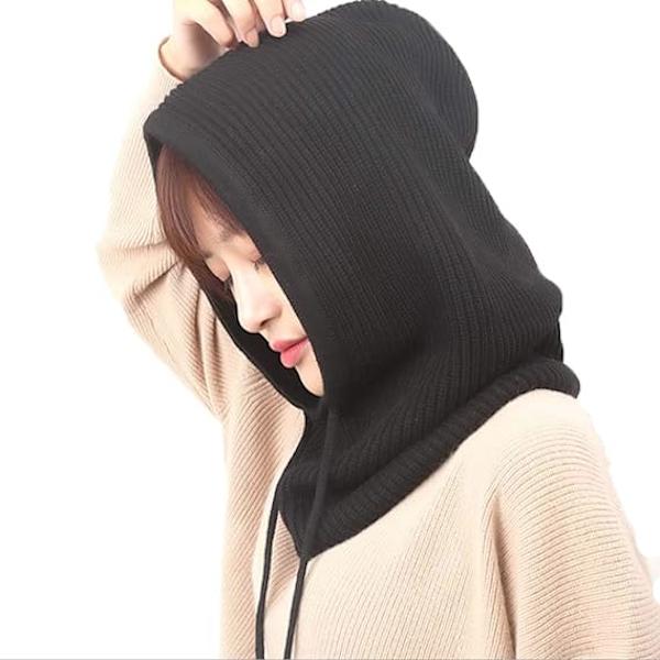 Dame Balaclava Hætte Hat Vinter Kaskemir Strikket Beanie Hat Ski Maske Ski Kasket Udendørs (Sort)
