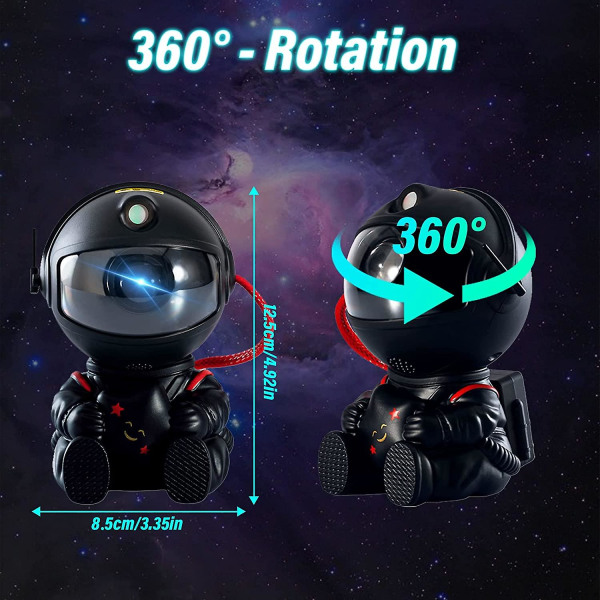 Stjerneprojektor Galaxy Nattlys, Astronautprojektor Med 360 Rotasjon Magnetisk Hode, Fjernkontroll, 15 Lyskombinasjoner, 8 Lysmoduser, Barn A