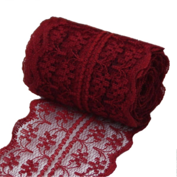 10m Spetsband Rulle 4.5cm Bred Oelastisk Färgrik Spets DIY Broderi Dekoration för Sömnad Dark Red