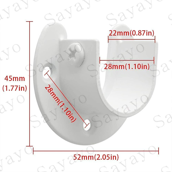 Verhotangon kannatin U-muotoiset hylsyt Vaatekaapin tangon pääripustin Tangon pää verholle tai vaatekaapille, kiiltävä valkoinen ruostumaton teräs, 28 mm, 6 kpl