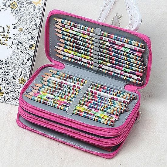 Stor Kapacitet 3 Lag 52 Huller Studenter Pen Blyant Opbevaring Lynlås Etui Holder Black