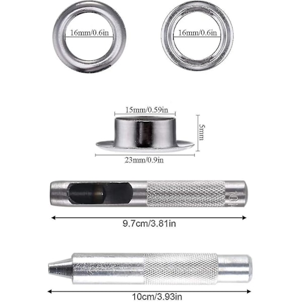 100 Set Öglor 16mm Ögla Kit Ögla Verktyg Metall Grommet Ögla Kit Med Ögla Verktyg För Canvas Presenning Tält Reparation Brons Silver Guld B