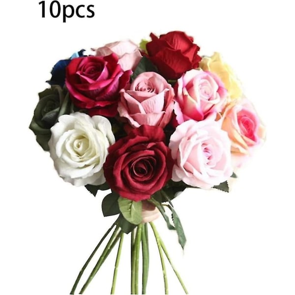 10 kpl tekokukkia Kukkakimppu Kauniita Silkkiruusuja Häät Koti Pöydän Sisustus Järjestä väärennettyjä kasveja Ystävänpäivälahja