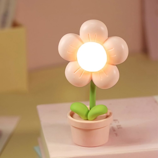 Mini nattlys blomst tegneserie søt nattlys, bærbar LED bordlampe dekorasjon batteridrevet justerbar blomstersenglampe