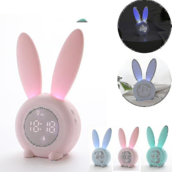 Digital väckarklocka för barn, söt kanin, nattlampa för barns sovrum, multifunktionell väckarklocka