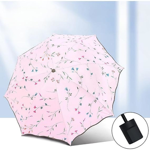 Hopfällbart solparaply, bärbart UV-skyddsparaply damblommiga solparasoll vindtät starkt kompakt paraply sommar UPF 50