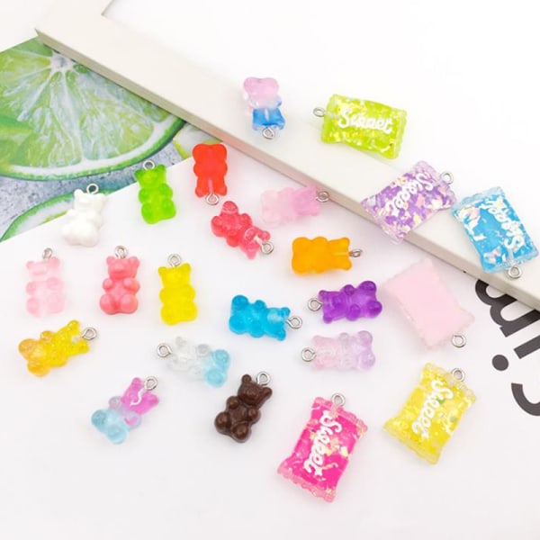 32st Mix Gummy Bear Candy Resin Berlocker för DIY-halsbandstillverkning 1påse/32st